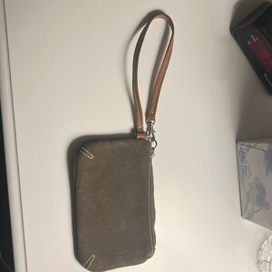Green suede Gap wristlet
